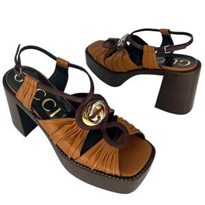 Gucci Charlotte Interlocking GG Nappa Platform Heel Sandals 40